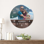 Personalized Rustic Wood Wedding Anniversary Photo Large Clock<br><div class="desc">Wedding clocks to personalize with new couple photo and last name. The rustic wood background adds a country chic look. A great gift for weddings and new home housewarming, </div>