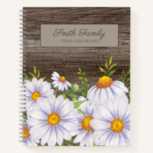 Personalized Rustic Wood White Daisies Recipe  Notebook