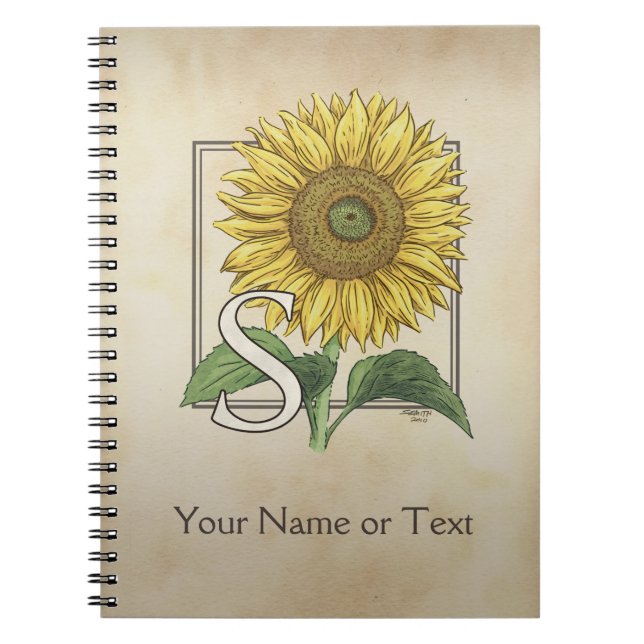 Personalized S for Sunflower Flower Monogram Notebook (Front)