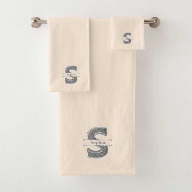 Personalized S Initial Silver Monogram Your Name B Bath Towel Set (Insitu)