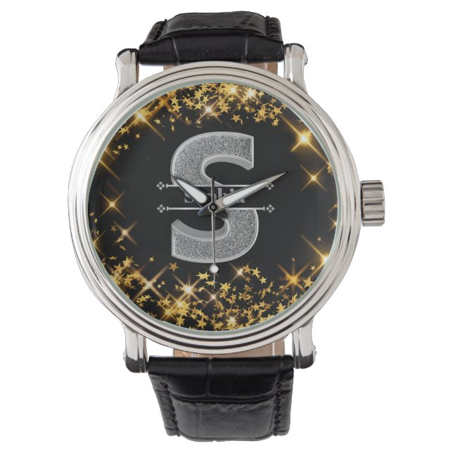 Personalized S Initial Silver Monogram Your Name  Watch (Front)