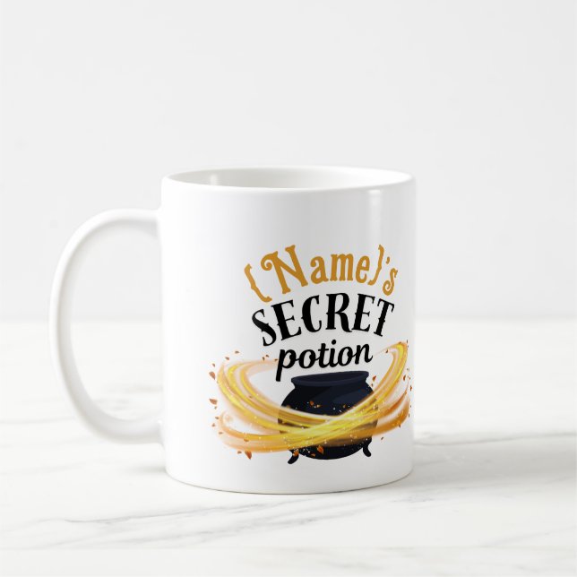 Personalized "__'s Secret Potion" Caldron Design Coffee Mug (Left)