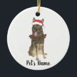 Personalized Sable German Shepherd Christmas Ceramic Ornament<br><div class="desc">Make the nice list this year with a personalized Christmas ornament of your favorite little sable german shepherd elf in a santa hat and red and green holly wreath! For the sweetest gifts,  pair it with a matching art print or another item from my sable german shepherd collection!</div>