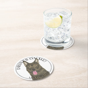 Personalized Sable German Shepherd Wedding Round Paper Coaster