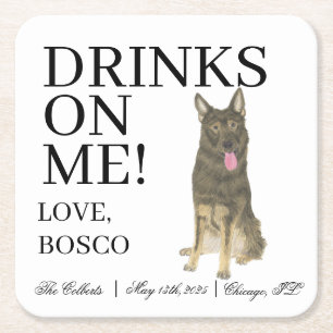 Personalized Sable German Shepherd Wedding Square Paper Coaster