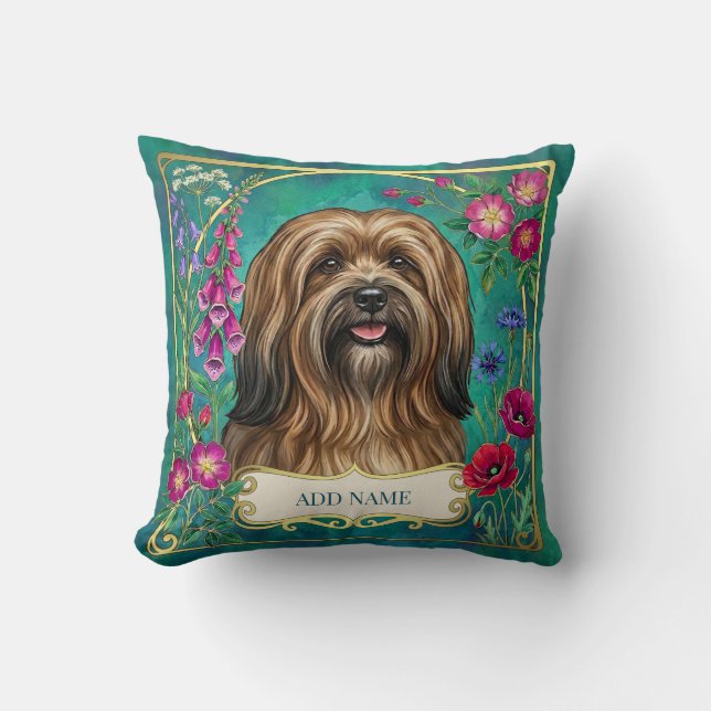 Personalized Sable Lhasa Apso Floral Cushion (Front)