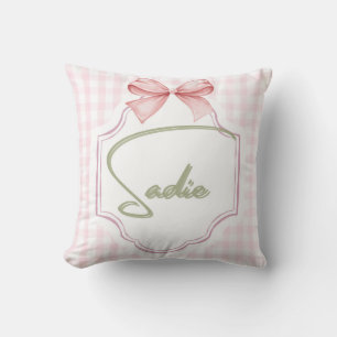 Personalized Sadie Baby Girl Nursery Bow&Gingham Throw Pillow