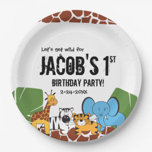 Personalized Safari 1st Birthday party Paper Plate