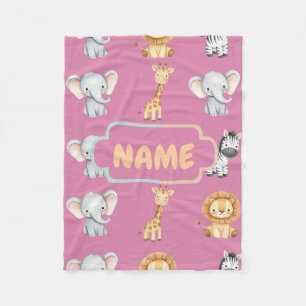 Personalized Safari Animal Cute Pastel Nursery  Fleece Blanket