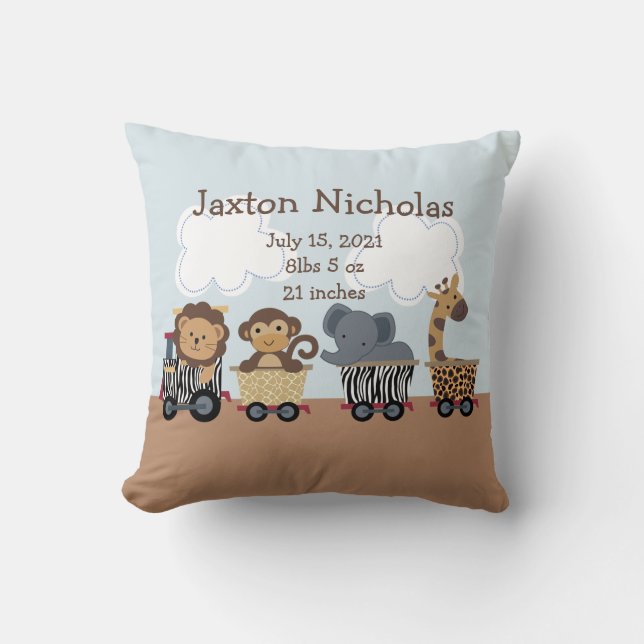 Personalized Safari Animal Train Pillow Keepsake (Front)
