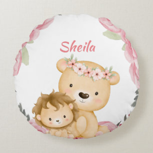 Personalized Safari Animals Girls Round Pillow
