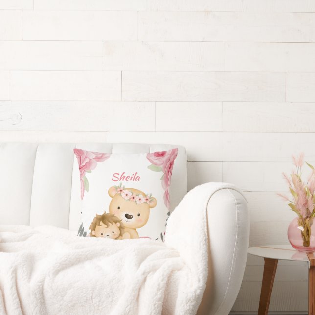 Personalized Safari Animals Girls Throw Pillow (Couch)