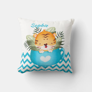 Personalized Safari Animals in a Cup Baby Burp Cl Throw Pillow