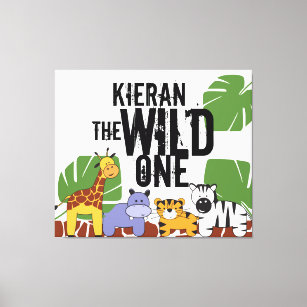 Personalized Safari Animals Wild One Nursery Canvas Print