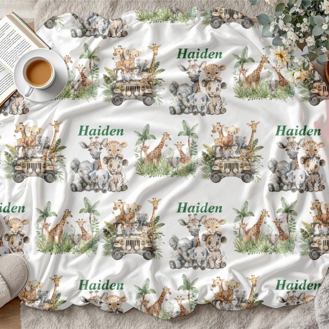 Personalized Safari Baby Name Jungle Animal Fleece Blanket (Creator Uploaded)