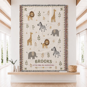 Personalized Safari Baby  Woven Throw Blanket 