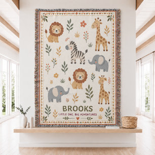 Personalized Safari Baby  Woven Throw Blanket 