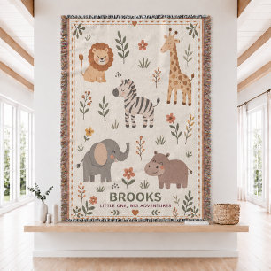 Personalized Safari Baby  Woven Throw Blanket 