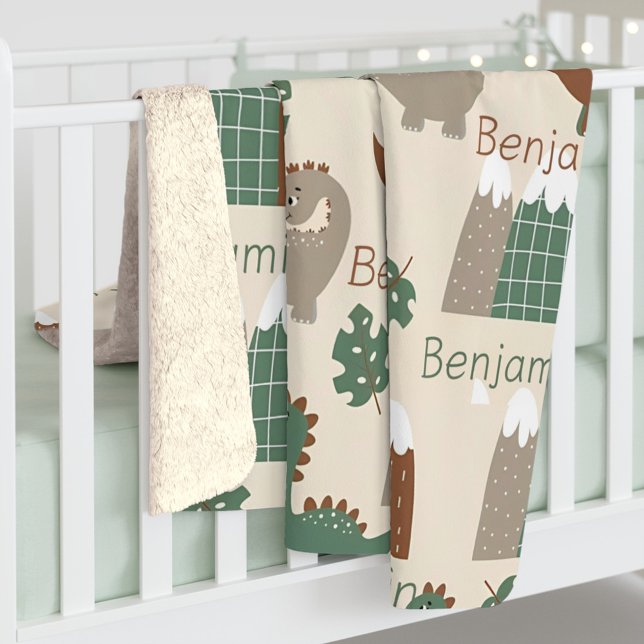 Personalized Safari Dinosaur Custom Name Baby Sherpa Blanket (Personalized Safari Dinosaur Custom Name Baby Sherpa Blanket)