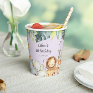 Personalized safari jungle animals 1st birthday  p paper cups