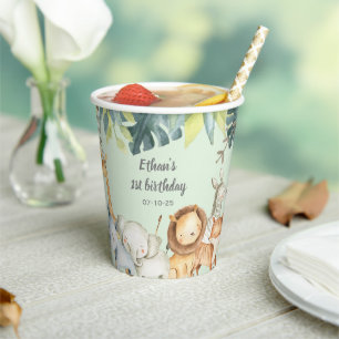 Personalized safari jungle animals mint birthday paper cups