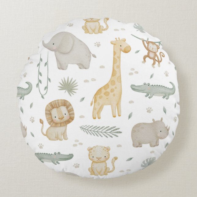 Personalized Safari Jungle Animals Nursery Pillow (Front)
