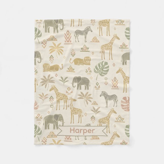 Personalized Safari Kids Fleece Name Blanket  (Front)