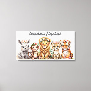 Personalized Safari Nursery Art Elegant Watercolor Canvas Print
