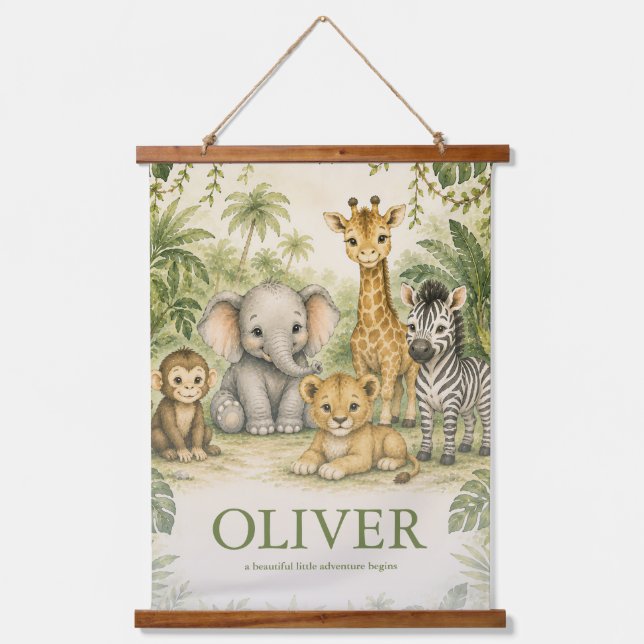 Personalized Safari Nursery Name Note Cards  Hanging Tapestry (Front)