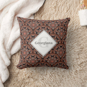Personalized Safari Sunset Bohemian Mandala Scales Throw Pillow