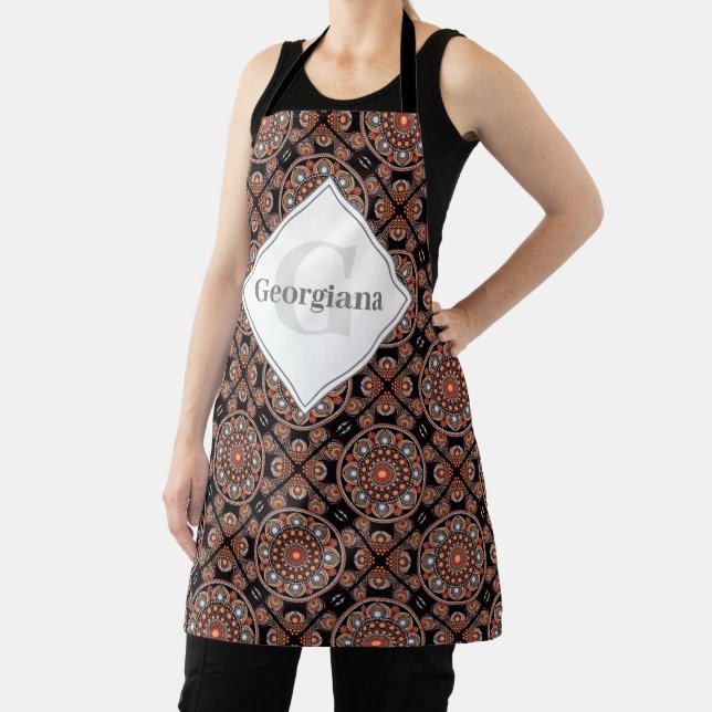 Personalized Safari Sunset Bohemian Mandala Tiles Apron (Insitu)