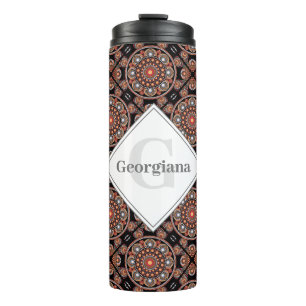 Personalized Safari Sunset Bohemian Mandala Tiles Thermal Tumbler