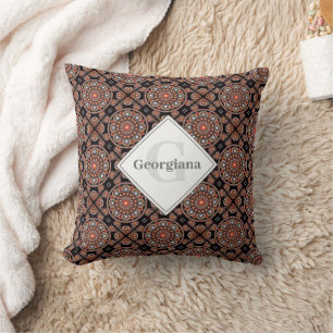 Personalized Safari Sunset Bohemian Mandala Tiles Throw Pillow
