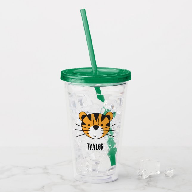 Personalized Safari Tiger Illustration birthday Acrylic Tumbler (Front Ice)