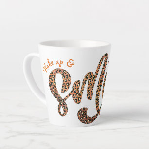 Personalized Safari Wake up & Smile Leopard Print Latte Mug
