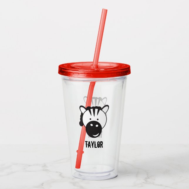 Personalized Safari Zebra Illustration birthday Acrylic Tumbler (Back)