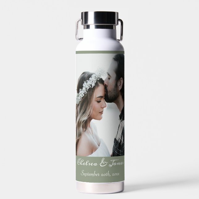 Personalized Sage Calligraphy Add Your Own Photo  Water Bottle (Front)