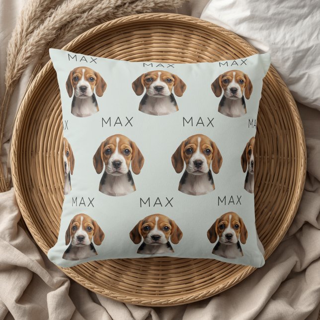 Personalized Sage Dog Photo & Name Pattern Throw Pillow (Creator Uploaded)