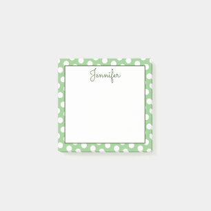 Personalized Sage Green and White Polka Dots Post-it Notes