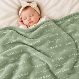 Personalized Sage Green Baby Name Nursery Blanket