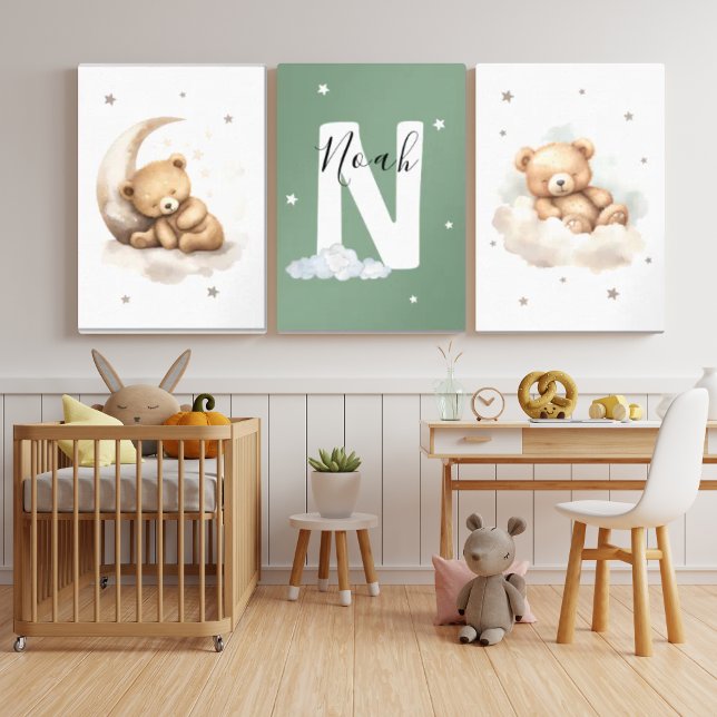 Personalized Sage Green Bear Nursery Decor (Créateur téléchargé)