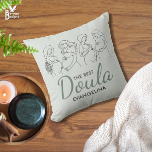 Personalized Sage Green BEST DOULA Appreciation Throw Pillow