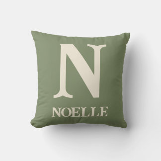 Personalized Sage Green Boho Safari Nursery Monogr Throw Pillow