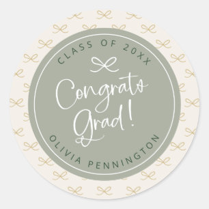 Personalized Sage Green Bow Girly Classic Round Sticker