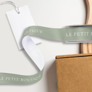 Personalized Sage Green Business Name Satin Ribbon