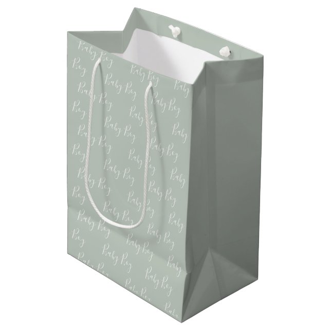 Personalized Sage Green Elegant Baby Boy Medium Gift Bag (Front Angled)