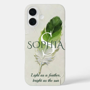 Personalized Sage Green Feather Initial iPhone 16 Case