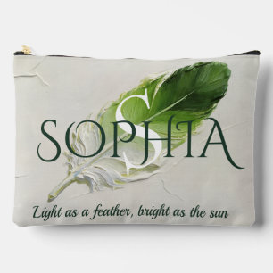Personalized Sage Green Feather Monogram Accessory Pouch
