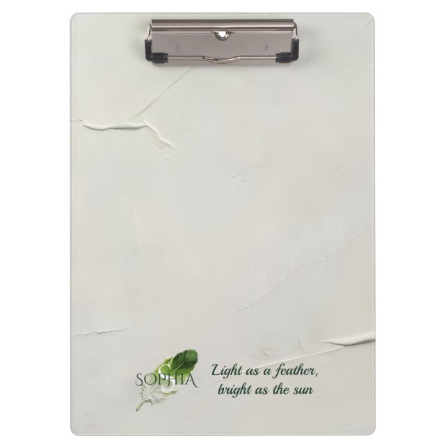 Personalized Sage Green Feather Monogram Clipboard (Front)