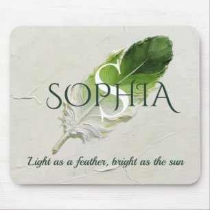 Personalized Sage Green Feather Office Desk Mouse Pad